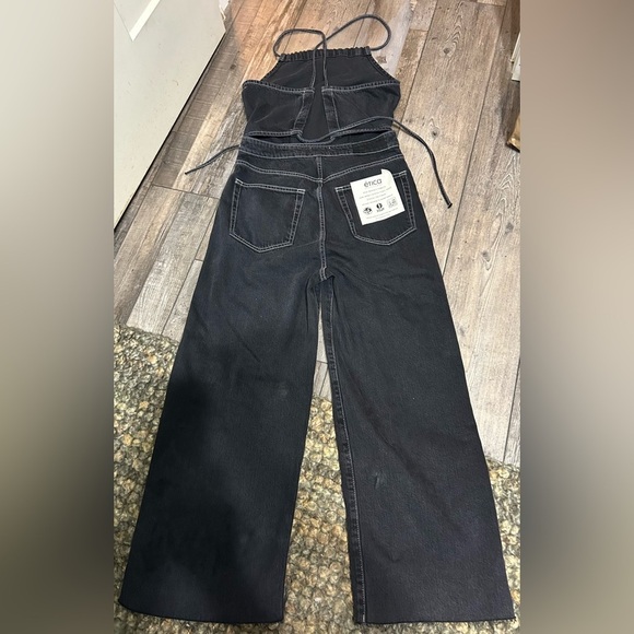 NWT ETICA Cami Halter Black Pearl Denim Jumpsuit Crop Wide Leg Size M - Picture 2 of 8